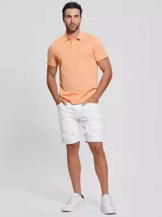 Guess Bluza pentru bărbați cu mâneci scurte Polo Orange