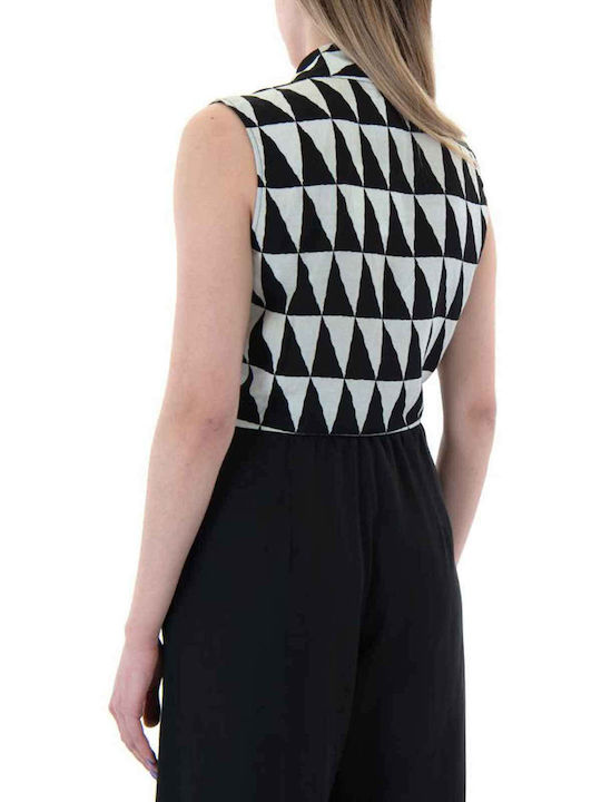 Moutaki Women's Linen Sleeveless Shirt black & white