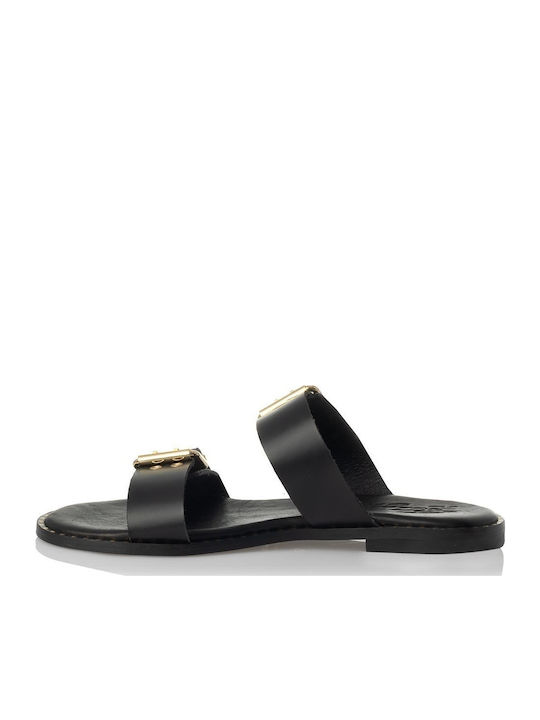 Leder Flache Sandalen für Damen in Schwarz Farbe