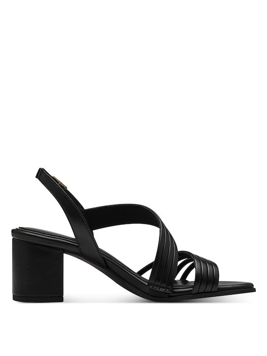 Marco Tozzi Leather Women's Sandals Black with Chunky Medium Heel