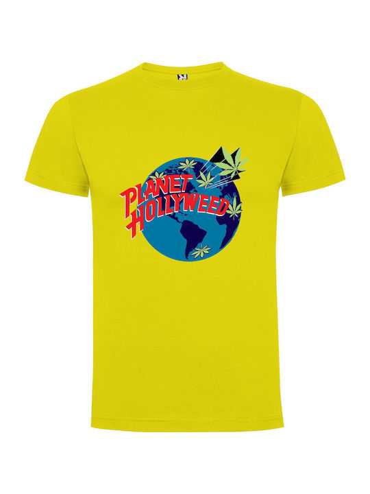 iLovePrints Weed Hollywood Planet T-shirt Yellow