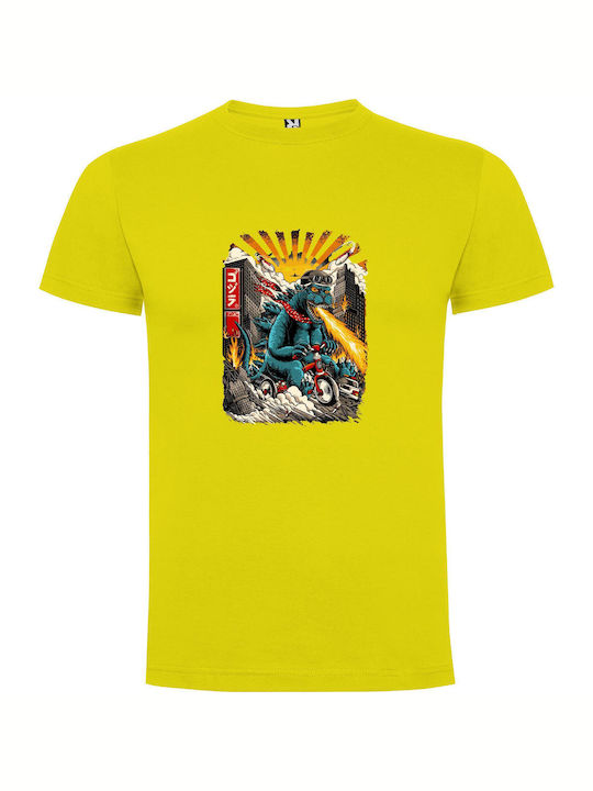 iLovePrints Kaiju Motorcycle Madness Tricou Galben