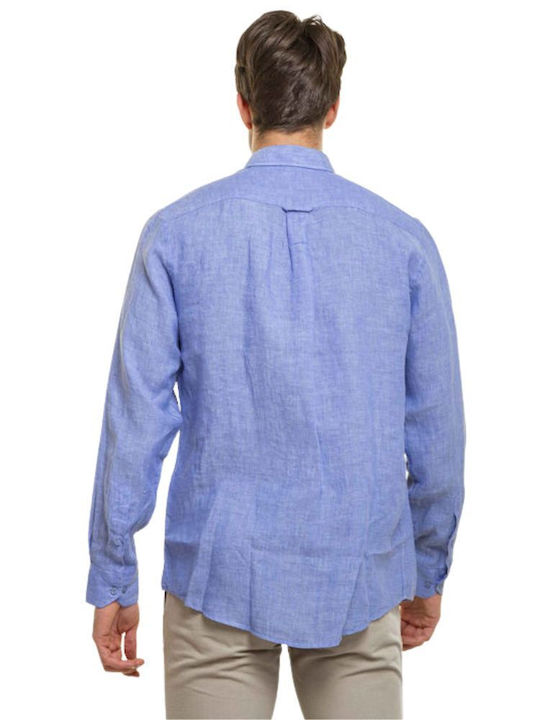 The Bostonians Men's Shirt Long Sleeve Linen Blue