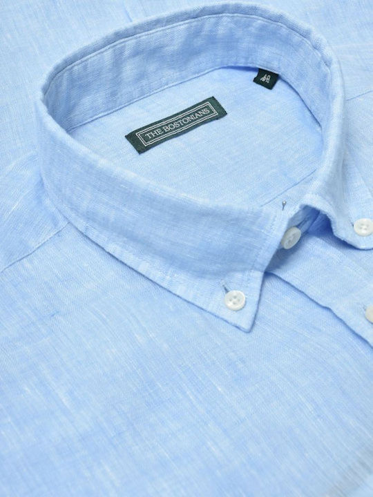 The Bostonians Men's Shirt Long Sleeve Linen Light Blue