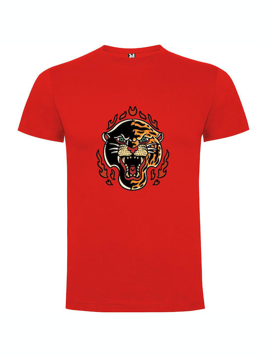 iLovePrints Flaming Feline Fury T-shirt Red