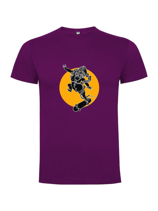 iLovePrints Skateboard Goddess Illustration T-shirt Purple