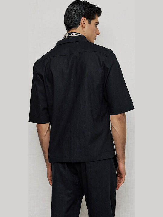 Kurzärmlig Leinen Hemd Black