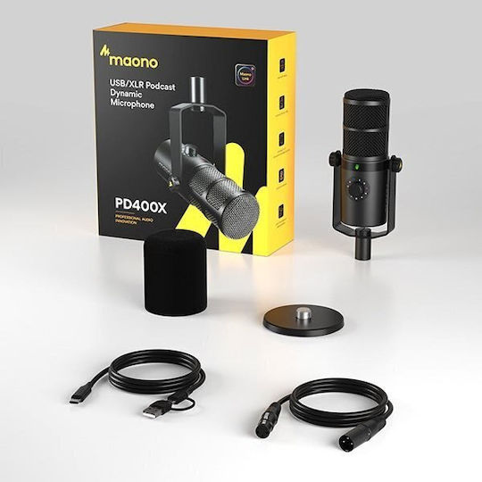 Maono PD400X Δυναμικό Микрофон XLR Шоково монтиран в Черен Цвят