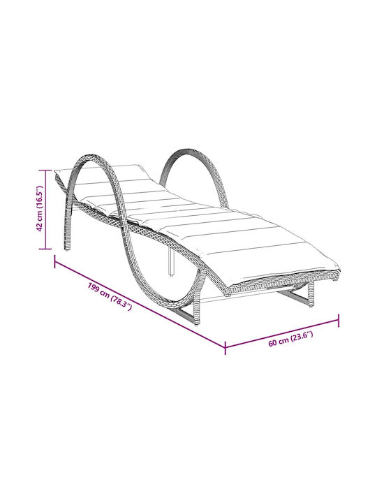 Ξαπλώστρα Rattan με Μαξιλάρι Γκρι 60x199x42εκ.