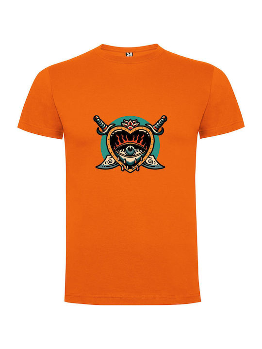 iLovePrints Demon Heart Art T-shirt Orange