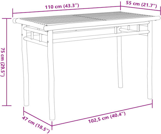 Masa pentru spații exterioare de bambus Bambus 110x55x75buc