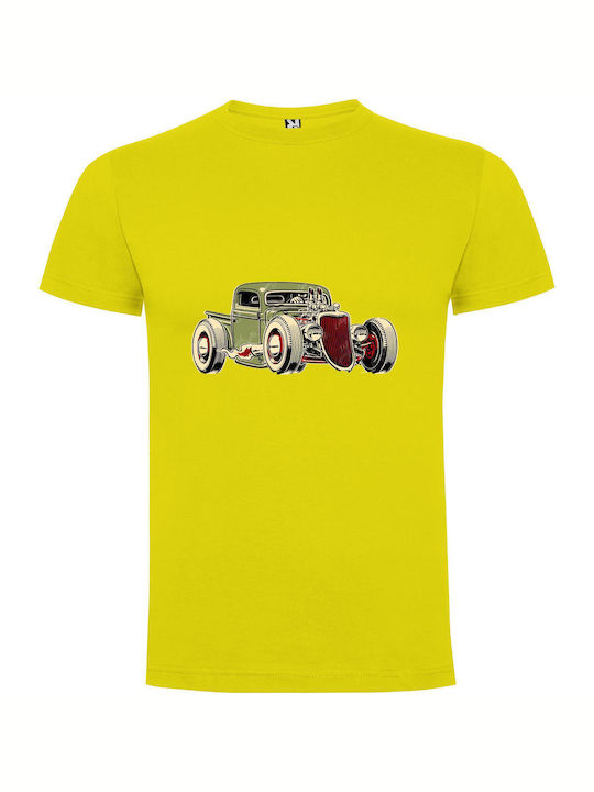 iLovePrints Hot Rod Fever Illustration T-shirt Yellow