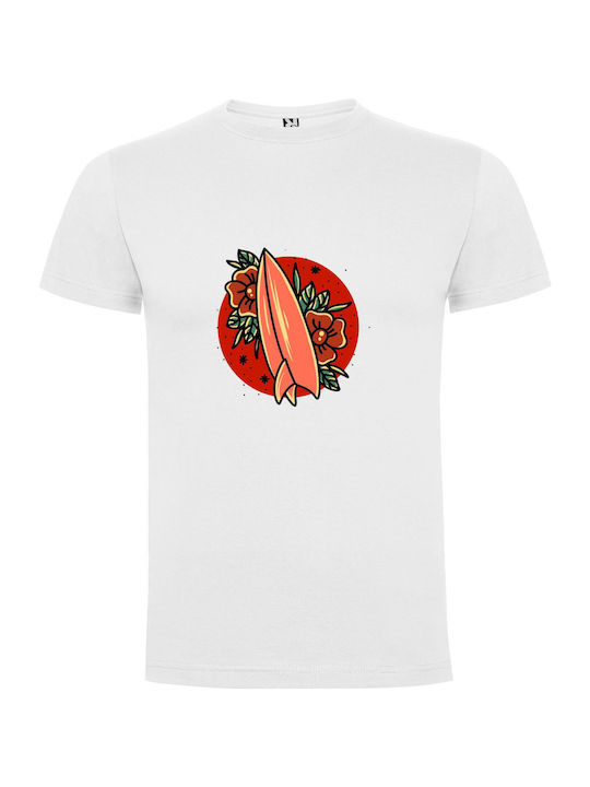 iLovePrints Surfboard Floral Illustration T-shirt White