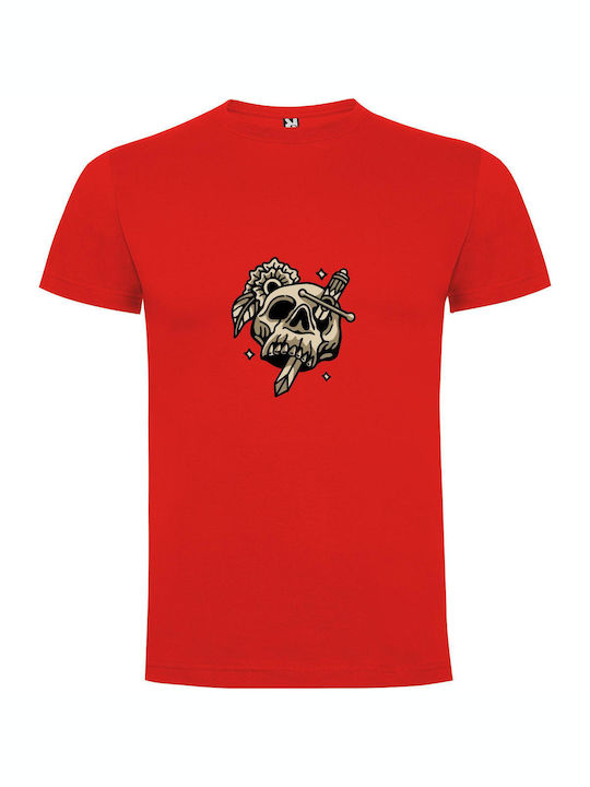 iLovePrints Sworded Skull Design T-shirt Red