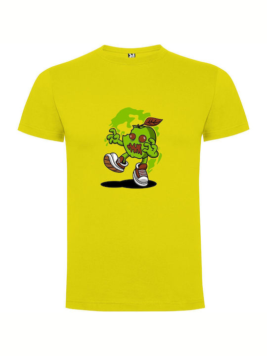 iLovePrints Green Apple Monster Mascot T-shirt Yellow