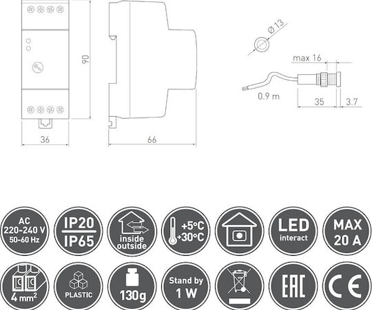 Day / Night Photocell 20A IP65