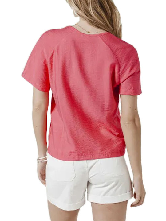 C'est Beau La Vie Women's Blouse Short Sleeve with V Neckline Fuchsia