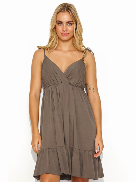 Makadamia Summer Mini Dress with Ruffle Brown