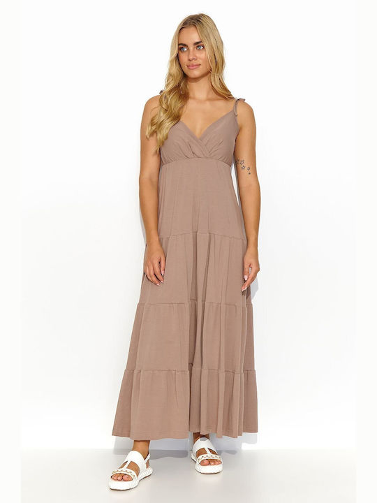 Makadamia Sommer Maxi Kleid mit Rüschen Beige