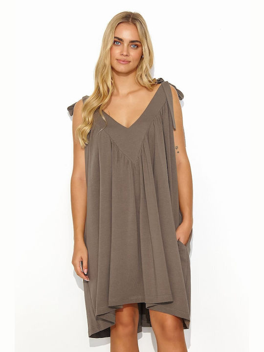 Makadamia Summer Dress with Ruffle Brown