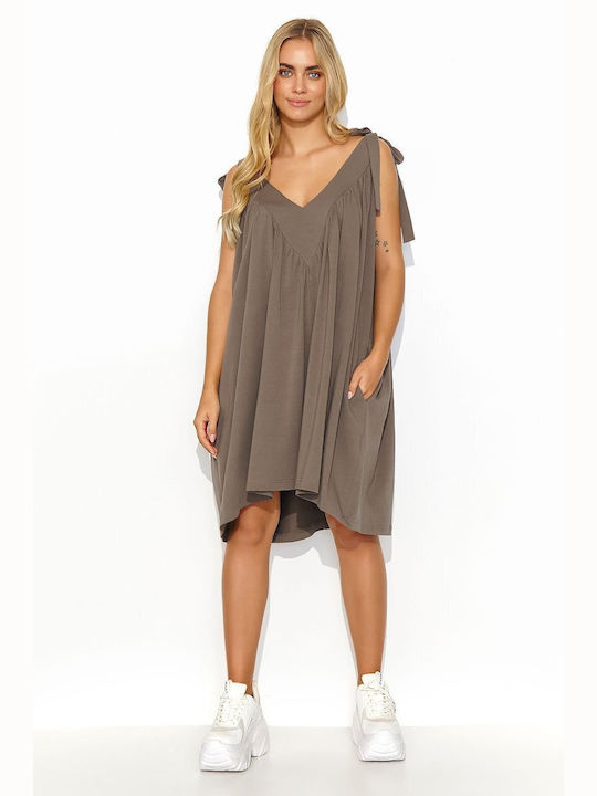 Makadamia Sommer Kleid mit Rüschen Braun