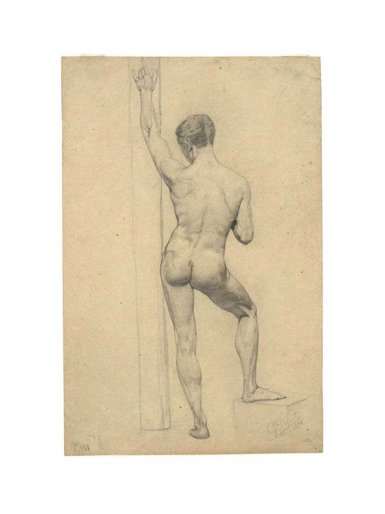 Male Academy Nude Back Картина Платнен 100x150см