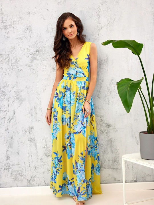 Roco Fashion Maxi Βραδινό Φόρεμα με Διαφάνεια Πράσινο