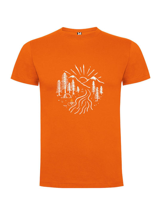 iLovePrints Wilderness Woodcut Tattoo T-shirt Orange