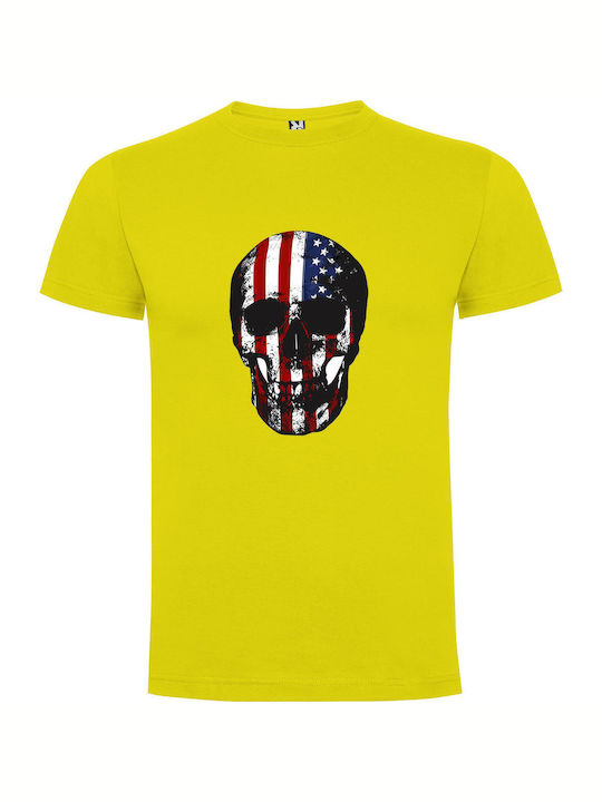 iLovePrints Patriotic Skull T-shirt Yellow