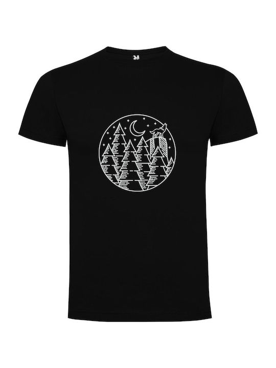 iLovePrints Night Forest Illustration T-shirt Black