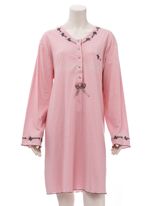 Lydia Creations Winter Women's Robe with Nightdress Pink