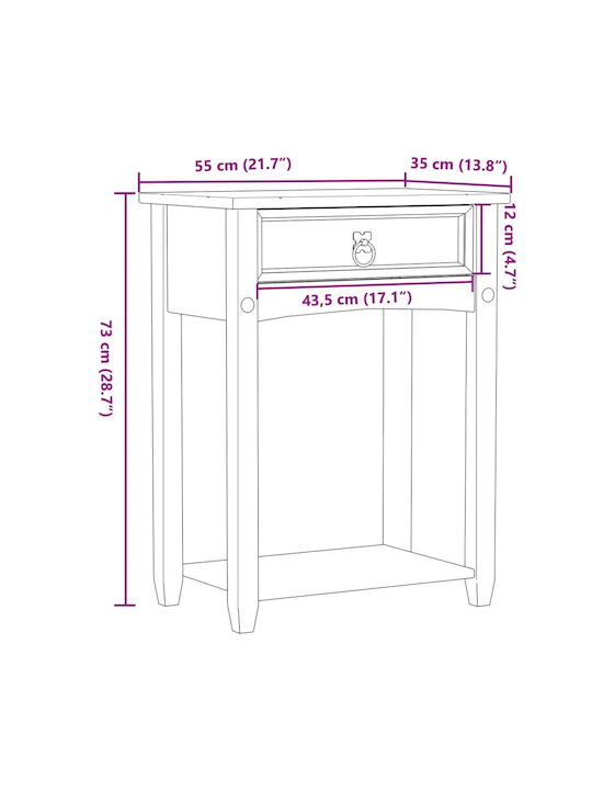 Corona Solid Wood Console Table Solid Pine Wood Solid Pine Wood L55xW35xH73cm