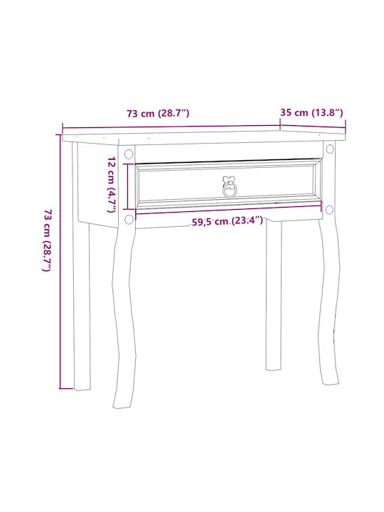 Corona Solid Wood Console Table Solid Pine Wood Solid Pine Wood L73xW35xH73cm