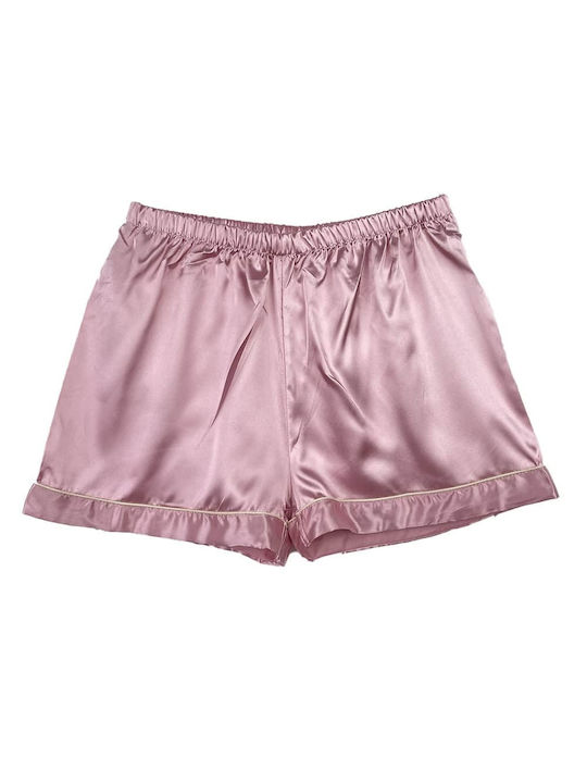 Women's Satin Pyjama Set Short Sleeve Shirt Shorts Slim Fit Pink