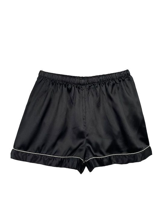 Women's Satin Pajama Set Short Sleeve Shirt Shorts Slim Fit Black