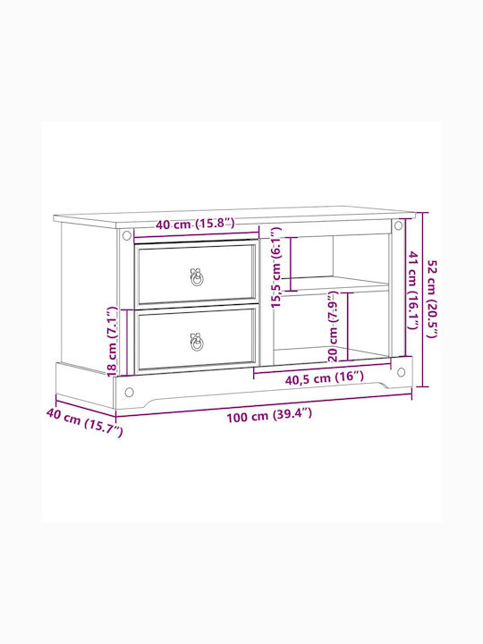 TV-Ständer Corona aus Massivholz Braune M100xT40xH52cm