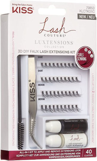 Kiss Lash Couture Luxtension Smocuri Magnetice 3D Formă C Kit Gene False Negre