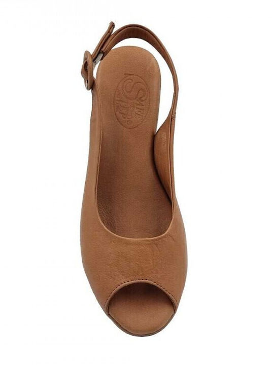 Anatomic Leather Peep Toe Coco Medium Heels with Strap