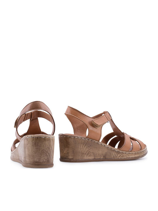 Women's Leather Ankle Strap Platforms Tabac Brown