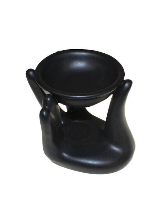 Aromatic Ceramic Essential Oil Burner Open Hands Black 10cm