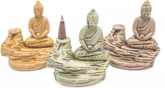 Aromatizant ceramic Buddha Cones Reverse Flow cu Buddha meditând 12cm