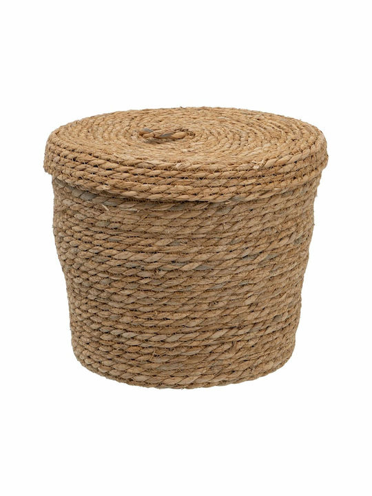 BigBuy Set of Decorative Baskets Straw with Lid & Handles Beige 28x28x36cm 3pcs
