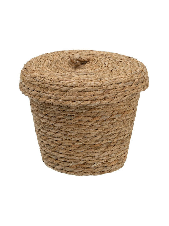 BigBuy Set of Decorative Baskets Straw with Lid & Handles Beige 28x28x36cm 3pcs