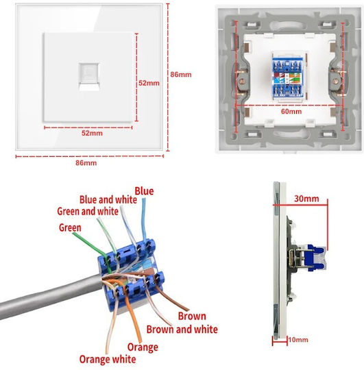 Μονή Πρίζα Δικτύου RJ45 με Πλαίσιο Τύπου Cat6 σε Λευκό Χρώμα