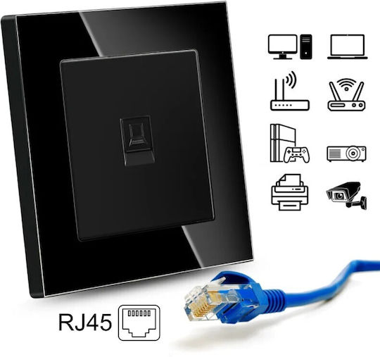 Μονή Πρίζα Δικτύου RJ45 με Πλαίσιο Τύπου Cat6 σε Μαύρο Χρώμα