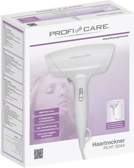 ProfiCare White Hotel Hair Dryer 1.8kW with Spiral Cable up to 10cm