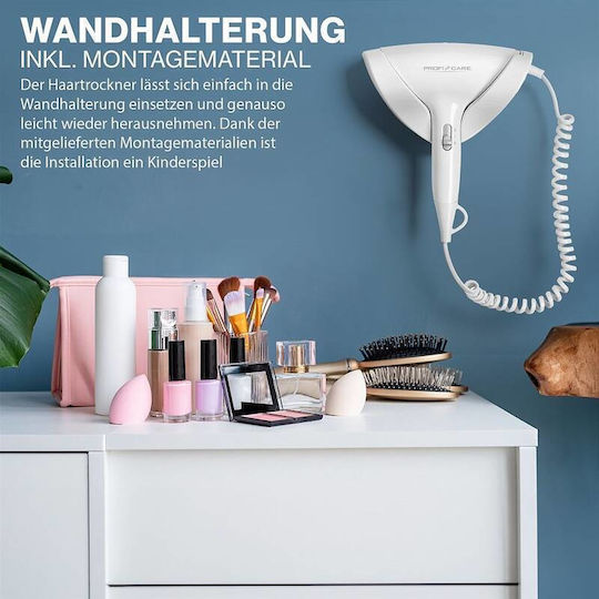 ProfiCare White Hotel Hair Dryer 1.8kW with Spiral Cable up to 10cm