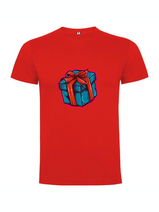 iLovePrints Blue Bow Gift Box T-shirt Red