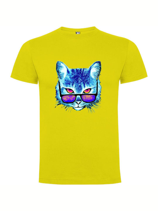 iLovePrints Neon Cyber Cats T-shirt Yellow