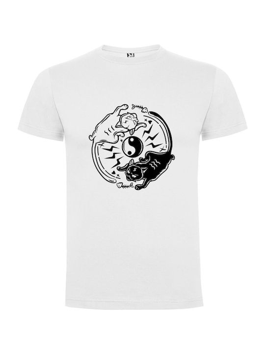 iLovePrints Yin Yang Cat Play T-shirt White